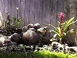 Waterfall feature flowing into the pond